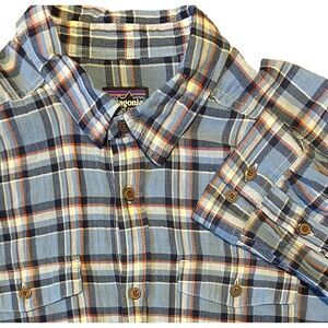 Patagonia Shirt Organic‎ Cotton Long Sleeve Blue Button Up Mens Sz Medium Plaid